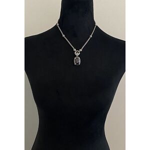 Two-Tone Silver Plated Ornate Garnet Pendant Necklace